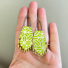 Load image into Gallery viewer, Geometric Spring Green &amp; Vintage Tawny Tin Earrings