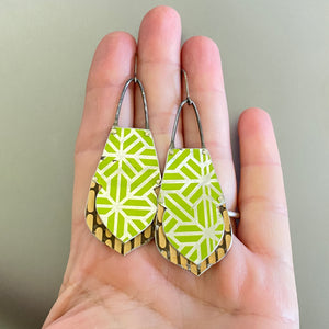 Geometric Spring Green & Vintage Tawny Tin Earrings