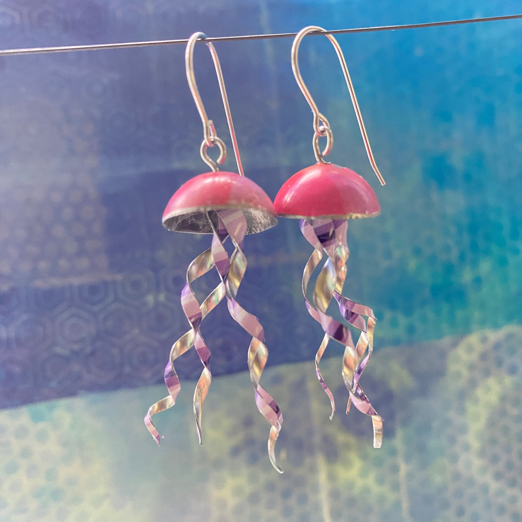 Pink & Stripe-y Purple Jellyfish Tin Earrings
