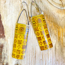 Load image into Gallery viewer, Mustard Rose Windows Drop Tin Earrings