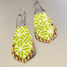 Load image into Gallery viewer, Geometric Spring Green &amp; Vintage Tawny Tin Earrings