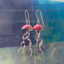 Load image into Gallery viewer, Pink &amp; Stripe-y Purple Jellyfish Tin Earrings