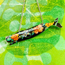 Load image into Gallery viewer, Midnight Flowers Whale Upcycled Tin Necklace