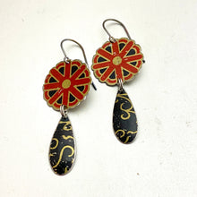 Load image into Gallery viewer, Red Circle Flowers Tin Earrings