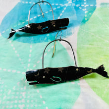 Load image into Gallery viewer, Starry Midnight Sperm Whales Upcycled Tin Earrings
