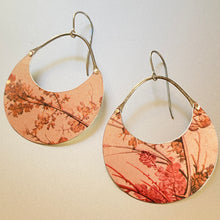 Load image into Gallery viewer, Pink Botanicals on Dusty Pink Crescent Circles Tin Earrings