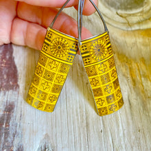 Load image into Gallery viewer, Mustard Rose Windows Drop Tin Earrings