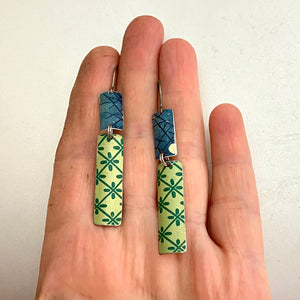 Vintage Blue & Green Rectangles Tin Earrings