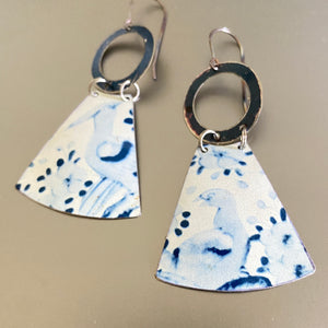Delft Blue Birds Tin Fan Earrings