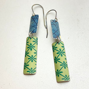 Vintage Blue & Green Rectangles Tin Earrings