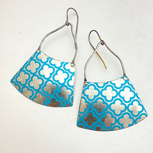 Blue Quatrefoil Pattern Tin Earrings