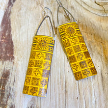 Load image into Gallery viewer, Mustard Rose Windows Drop Tin Earrings