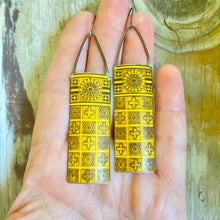 Load image into Gallery viewer, Mustard Rose Windows Drop Tin Earrings