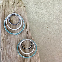 Load image into Gallery viewer, Midnight, Snow &amp; Slate Blue Layered Circles Upcycled Tin Earrings