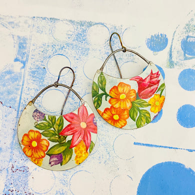 Pink & Orange Blossom Circles Upcycled Tin Earrings