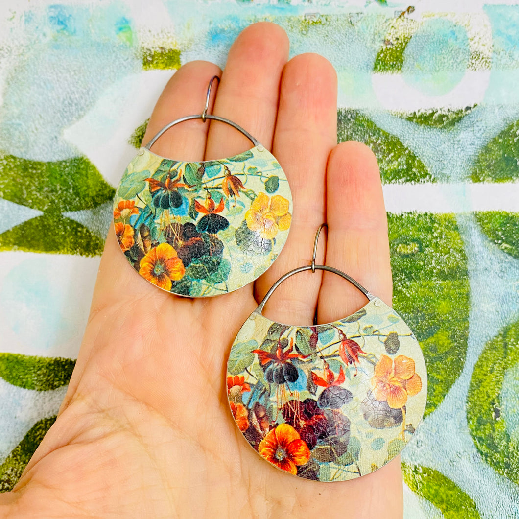 Flower Field I Circles Upcycled Tin Earrings