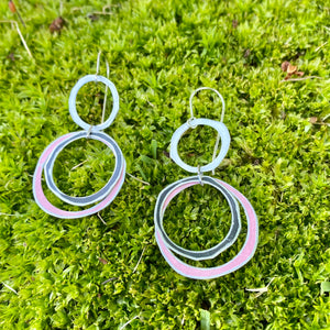 Midnight, Snow & Pale Pink Layered Circles Upcycled Tin Earrings