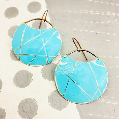 Silver Lined Aqua Circles Upcycled Tin Earrings