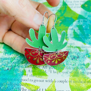 Mod Succulents Cherry Pots Upcycled Tin Earrings