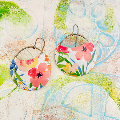 Watercolor Coral Flowers Upcycled Tin Earrings