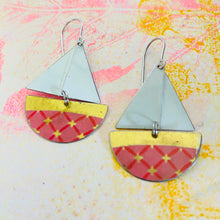 Load image into Gallery viewer, Vintage Pink &amp; Gold  Upcycled Tin Sailboat Earrings