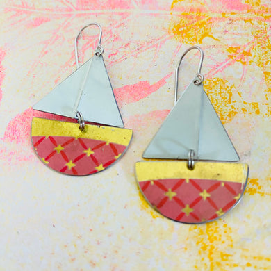 Vintage Pink & Gold  Upcycled Tin Sailboat Earrings