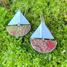 Load image into Gallery viewer, Dragon Scales Upcycled Tin Sailboat Earrings