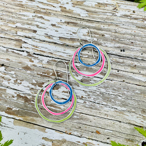 Sky, Pink & Moss Layered Circles Upcycled Tin Earrings