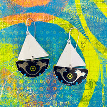 Load image into Gallery viewer, Protective Eye Upcycled Tin Sailboat Earrings