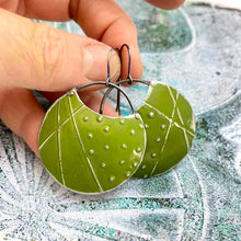 Load image into Gallery viewer, Silver Lined Olive Circles Upcycled Tin Earrings