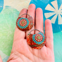 Load image into Gallery viewer, Happy Blue Blossoms Circles Upcycled Tin Earrings