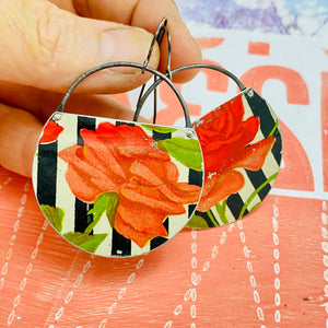 Vintage Red Roses Upcycled Tin Earrings