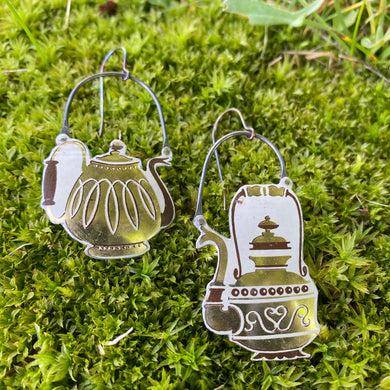 Fancy Teapots II Upcycled Tin Earrings