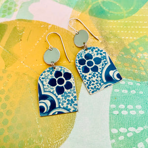 Blues Wide Arch Upcycled Tin Earrings