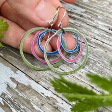 Load image into Gallery viewer, Sky, Pink &amp; Moss Layered Circles Upcycled Tin Earrings