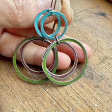 Load image into Gallery viewer, Moss, Earth &amp; Aqua Layered Circles Upcycled Tin Earrings