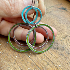 Moss, Earth & Aqua Layered Circles Upcycled Tin Earrings