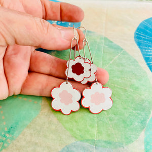 White Flowers Upcycled Tin Earrings