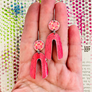 Pinky Red Crackle Upcycled Tin Earrings