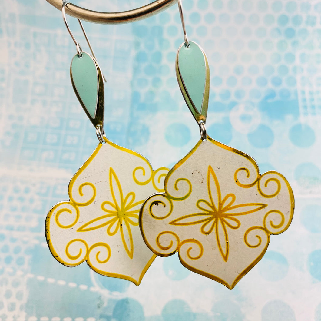 Golden Swirled Ogee with Aqua Pop Upcycled Tin Earrings