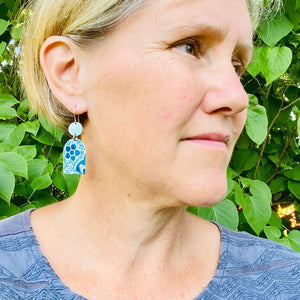Teal Subway Tile Wide Arch Upcycled Tin Earrings