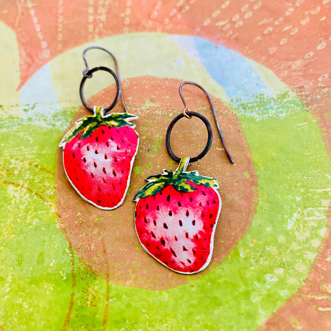 Ripe Strawberries Upcycled Tin Earrings