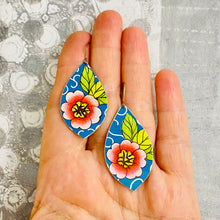 Load image into Gallery viewer, Big Pink Blossoms Upcycled Pod Tin Earrings
