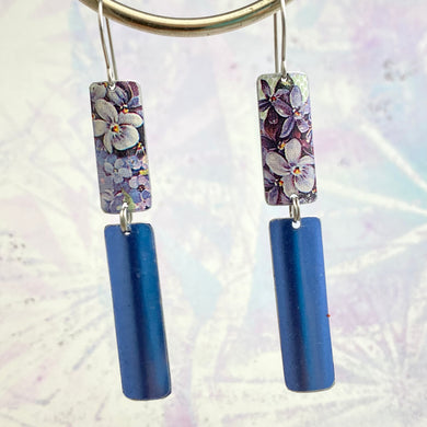 Tiny Violets Upcycled Tin Rectangle Earrings