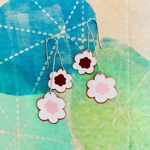 White Flowers Upcycled Tin Earrings