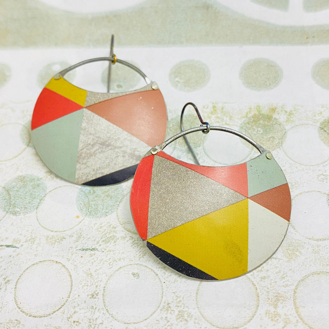 Retro Color Block Circles Upcycled Tin Earrings