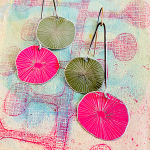 Bright Pink & Blue Clay Cosmos Upcycled Tin Earrings