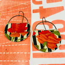 Load image into Gallery viewer, Vintage Red Roses Upcycled Tin Earrings