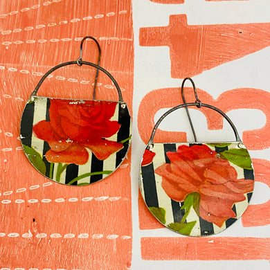 Vintage Red Roses Upcycled Tin Earrings