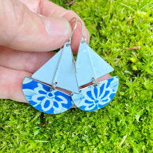 Load image into Gallery viewer, Watercolor Blue Flowers Upcycled Tin Sailboat Earrings